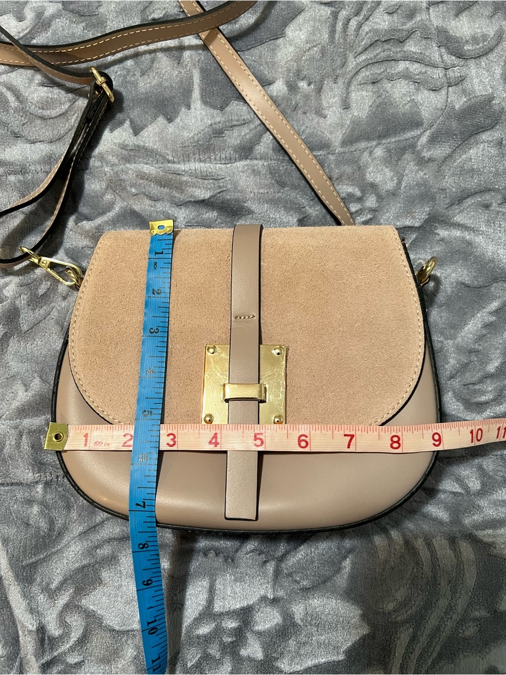 MADE IN ITALY Crossbody Genuine Suede Leather Bag cognac colour, - Picture 12 of 15